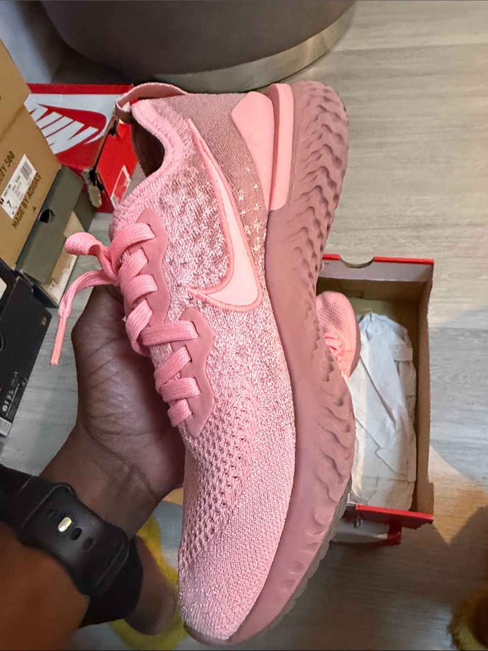 Nike Women's Pink Knit React Running Sneakers - Picture 4 of 4